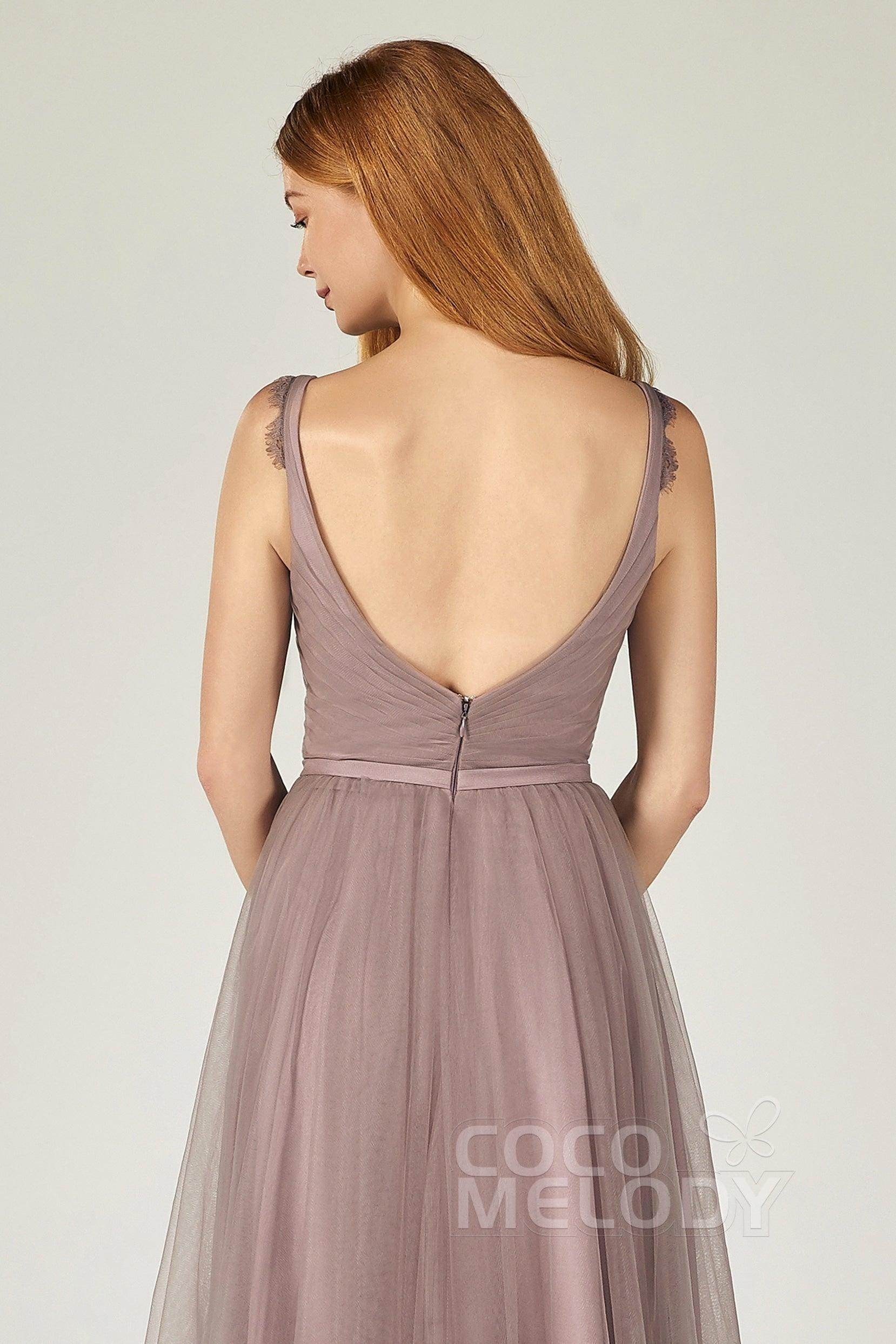A-Line Floor Length Tulle Bridesmaid Dress CB0380 - COCOMELODY