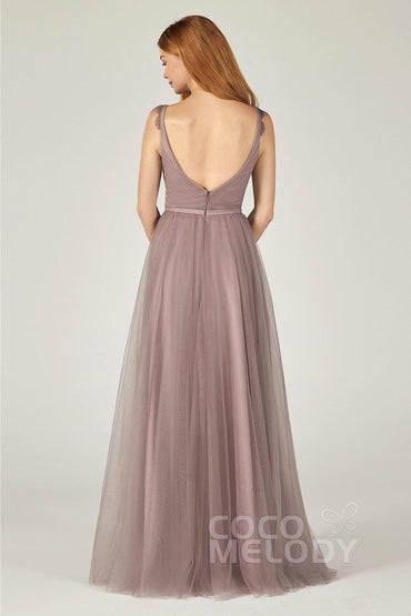 A-Line Floor Length Tulle Bridesmaid Dress CB0380 - COCOMELODY
