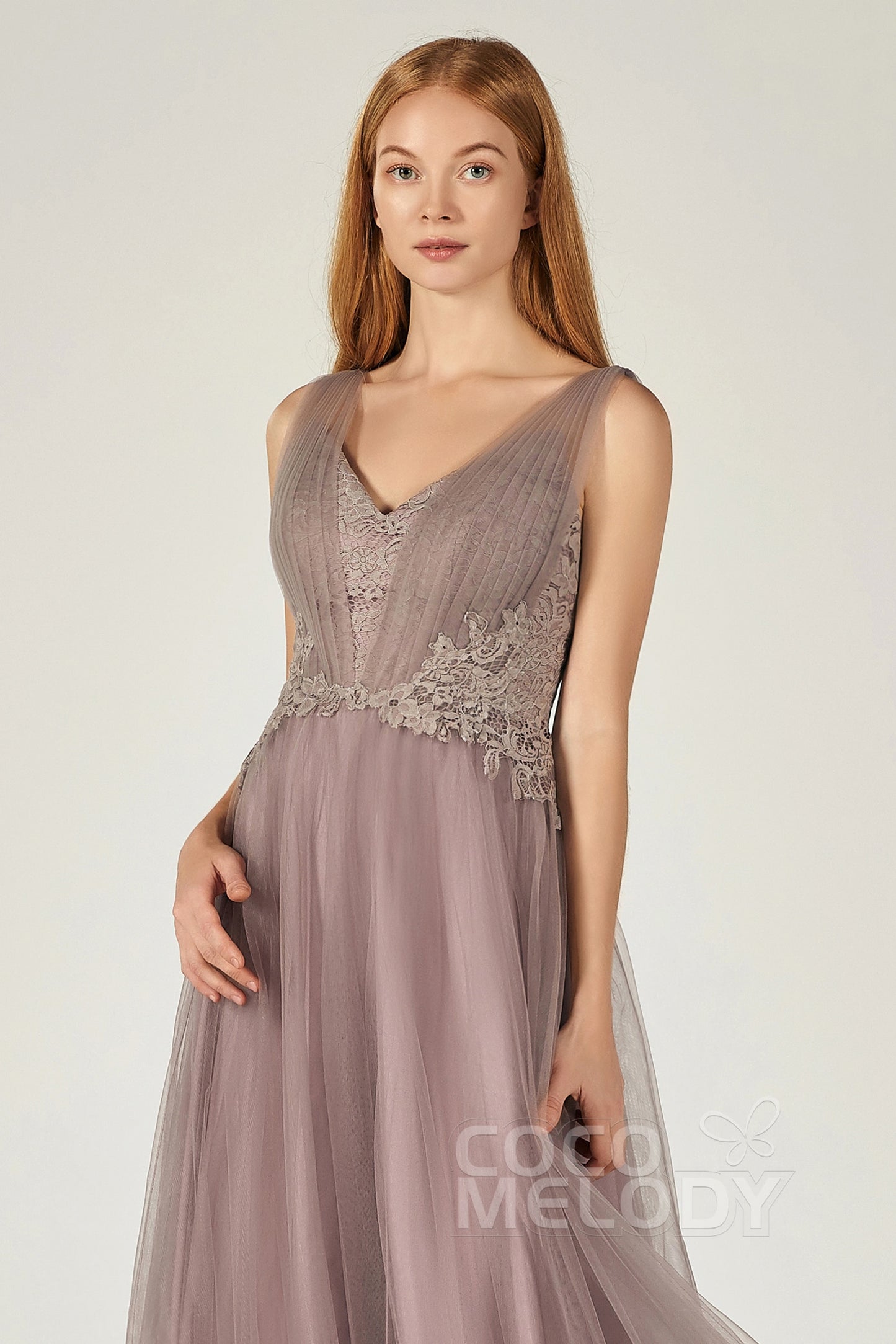 A-Line Floor Length Tulle/Lace Bridesmaid Dress CB0381