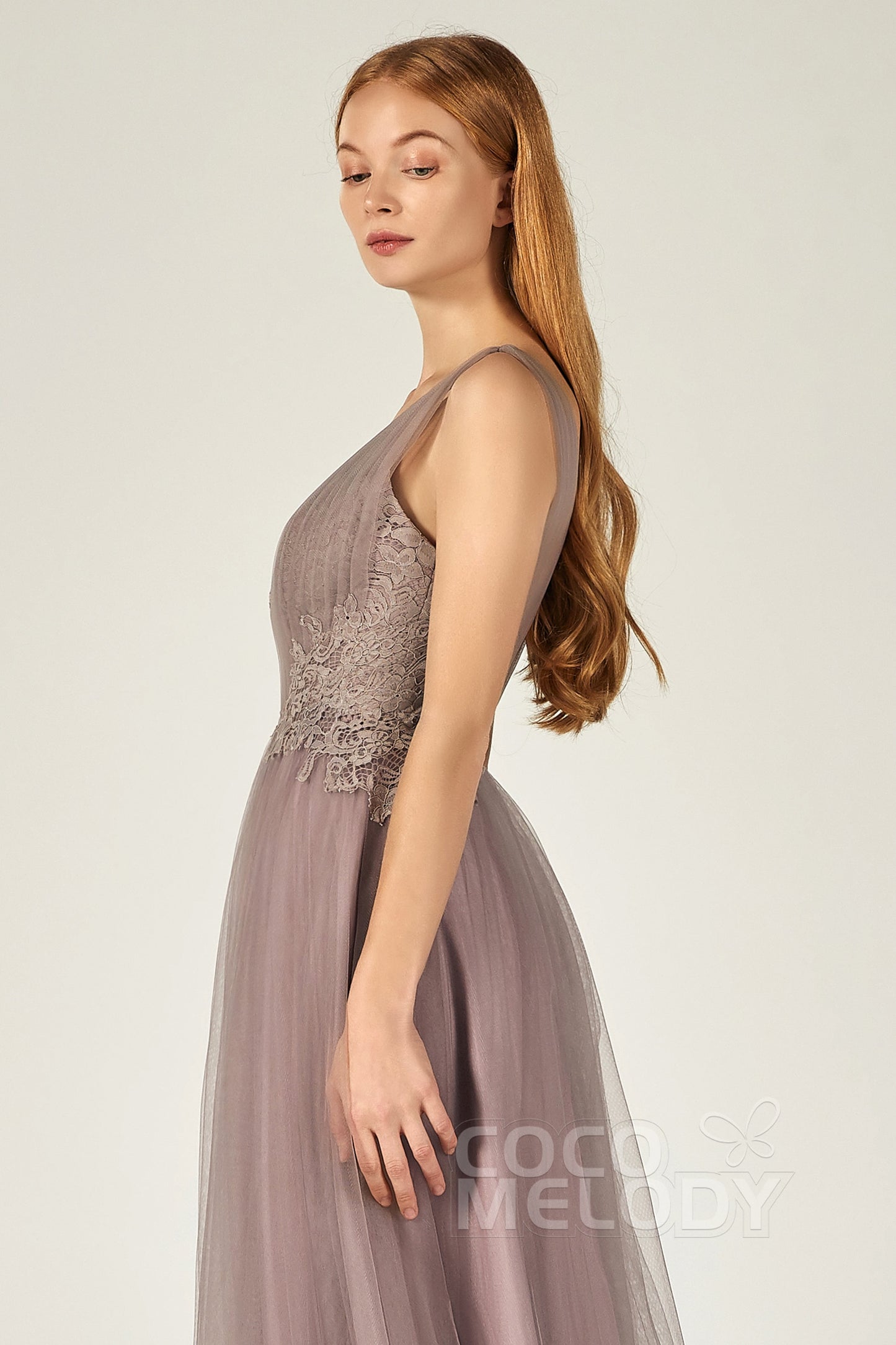 A-Line Floor Length Tulle/Lace Bridesmaid Dress CB0381
