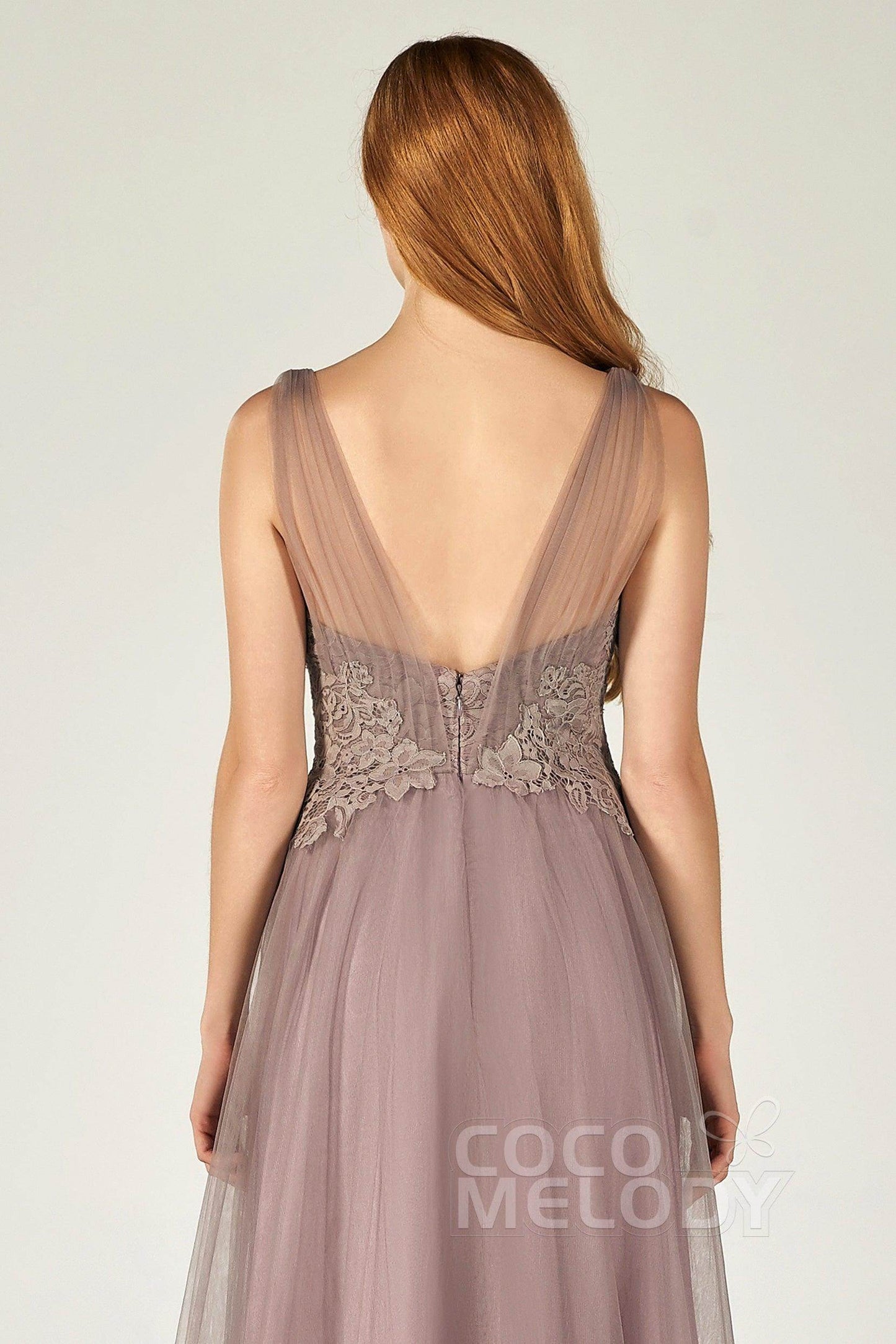 A-Line Floor Length Tulle/Lace Bridesmaid Dress CB0381 - COCOMELODY