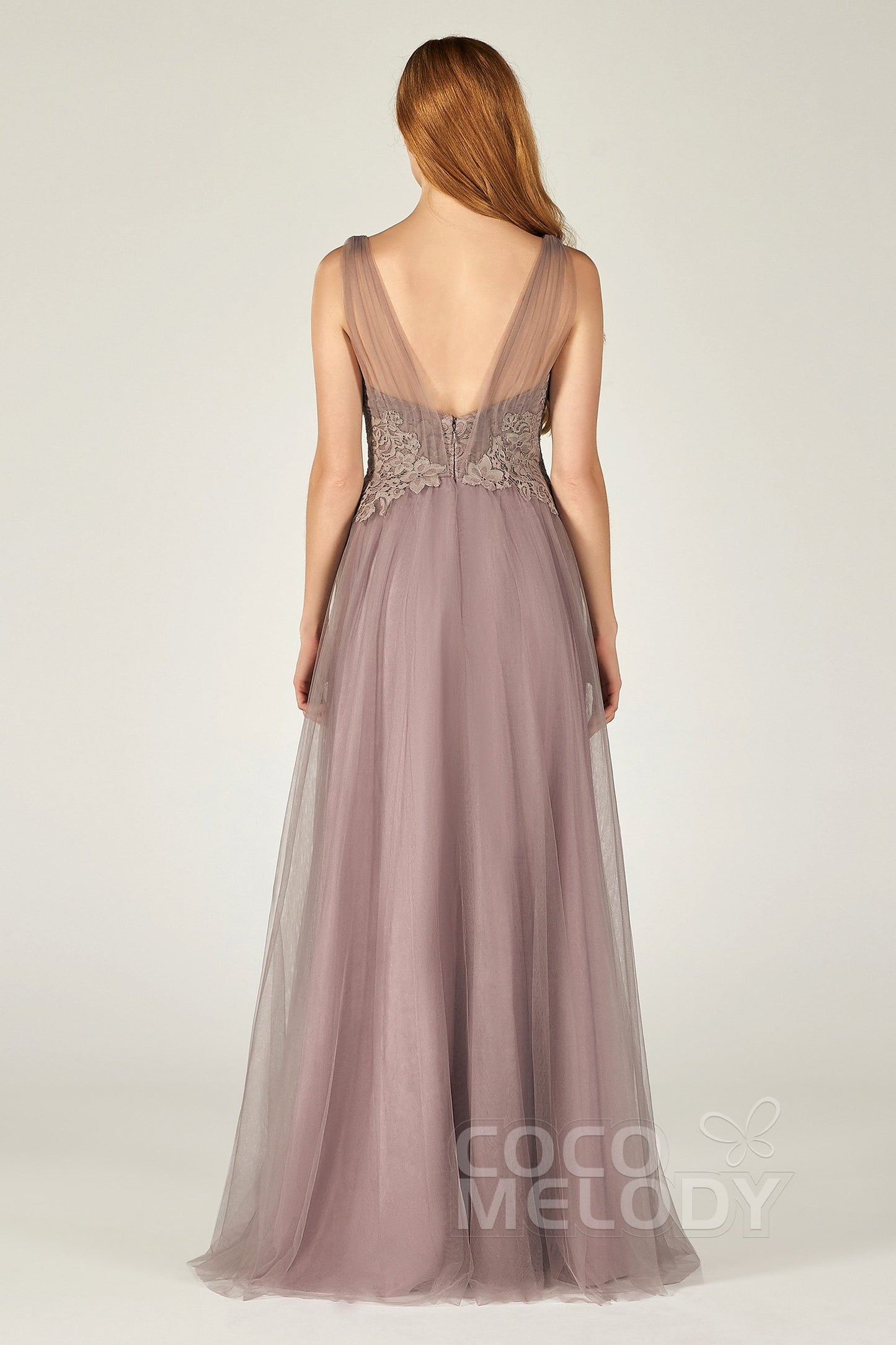 A-Line Floor Length Tulle/Lace Bridesmaid Dress CB0381