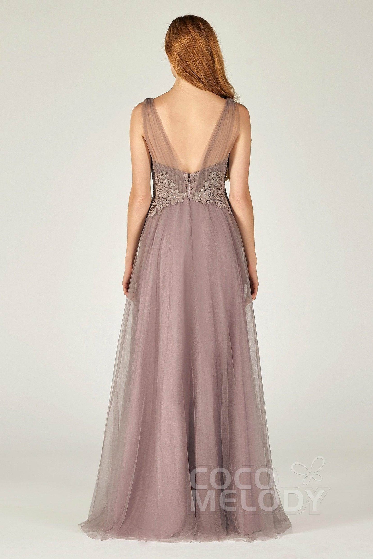 A-Line Floor Length Tulle/Lace Bridesmaid Dress CB0381 - COCOMELODY