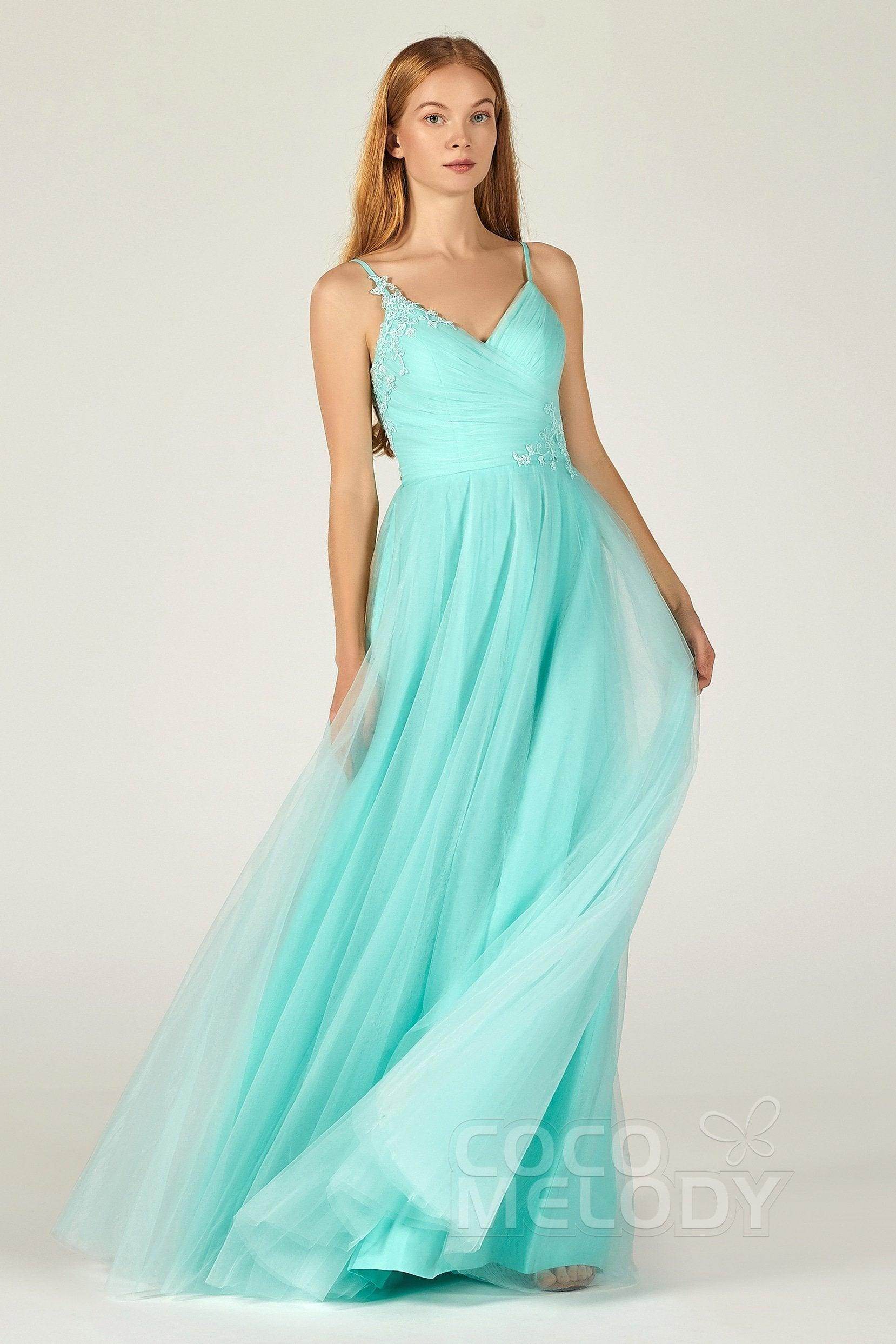 A-Line Floor Length Tulle Bridesmaid Dress CB0383 - COCOMELODY