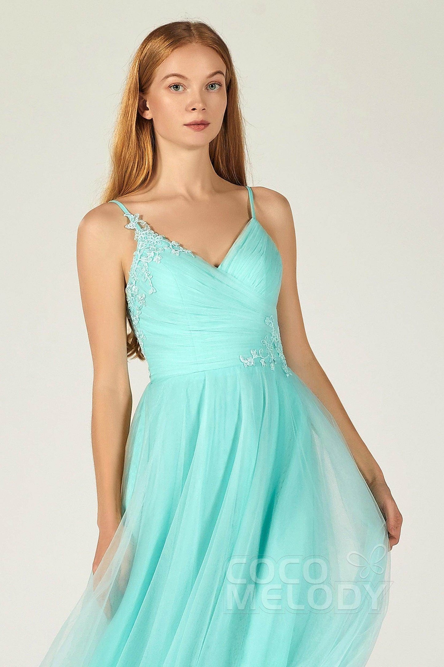 A-Line Floor Length Tulle Bridesmaid Dress CB0383 - COCOMELODY