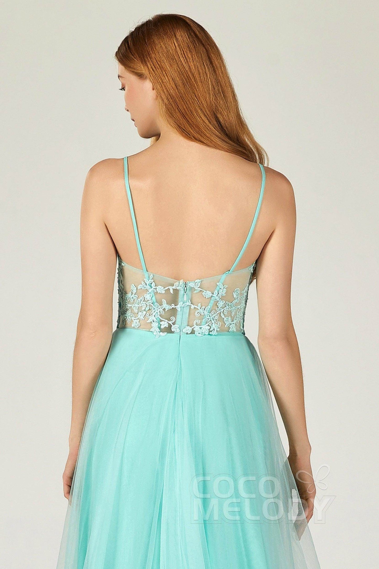 A-Line Floor Length Tulle Bridesmaid Dress CB0383 - COCOMELODY
