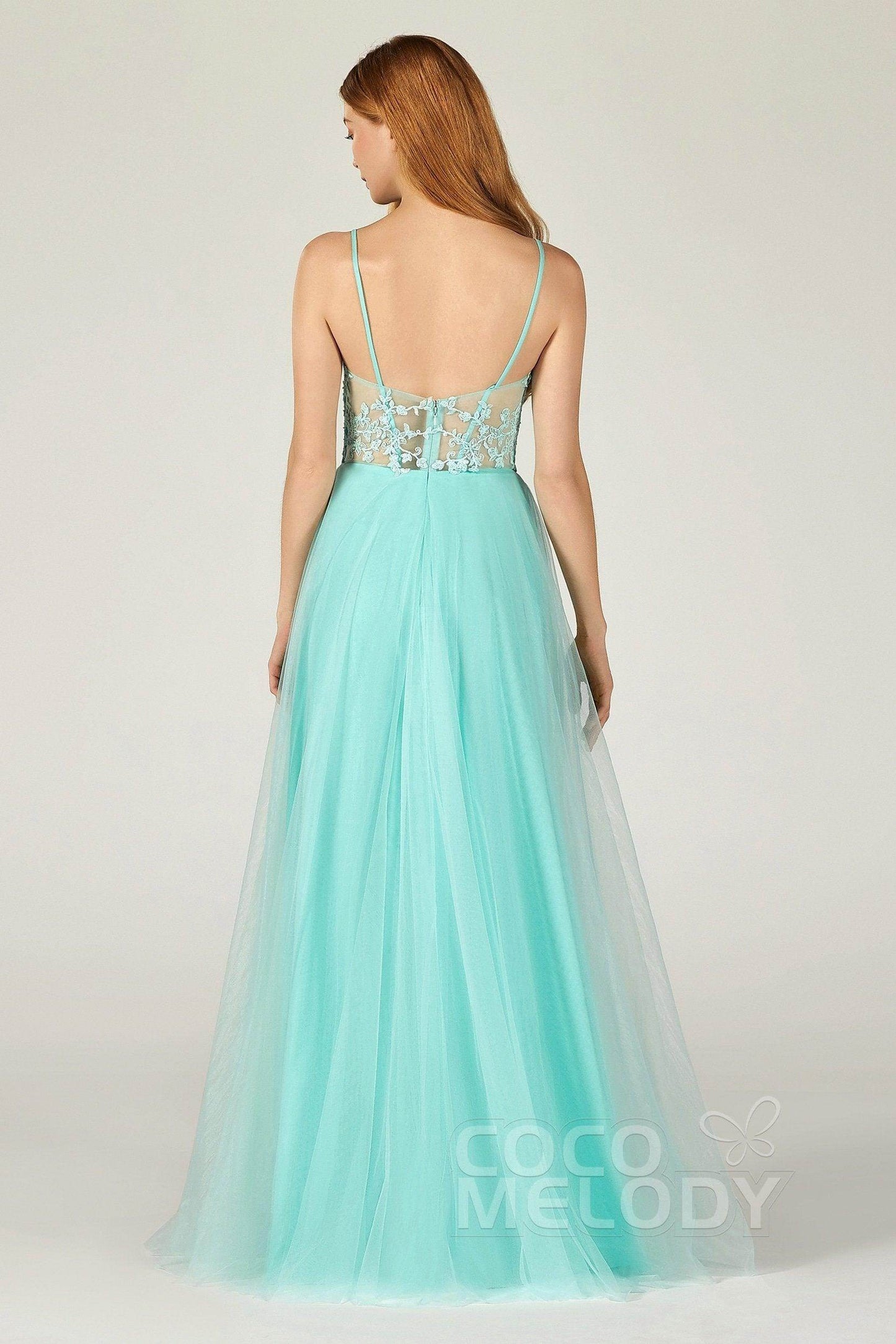 A-Line Floor Length Tulle Bridesmaid Dress CB0383 - COCOMELODY