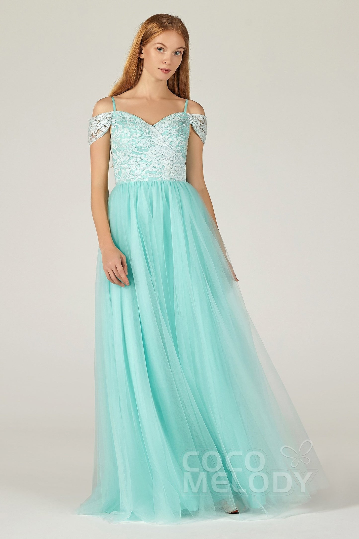 A-Line Floor Length Tulle/Lace Bridesmaid Dress CB0384