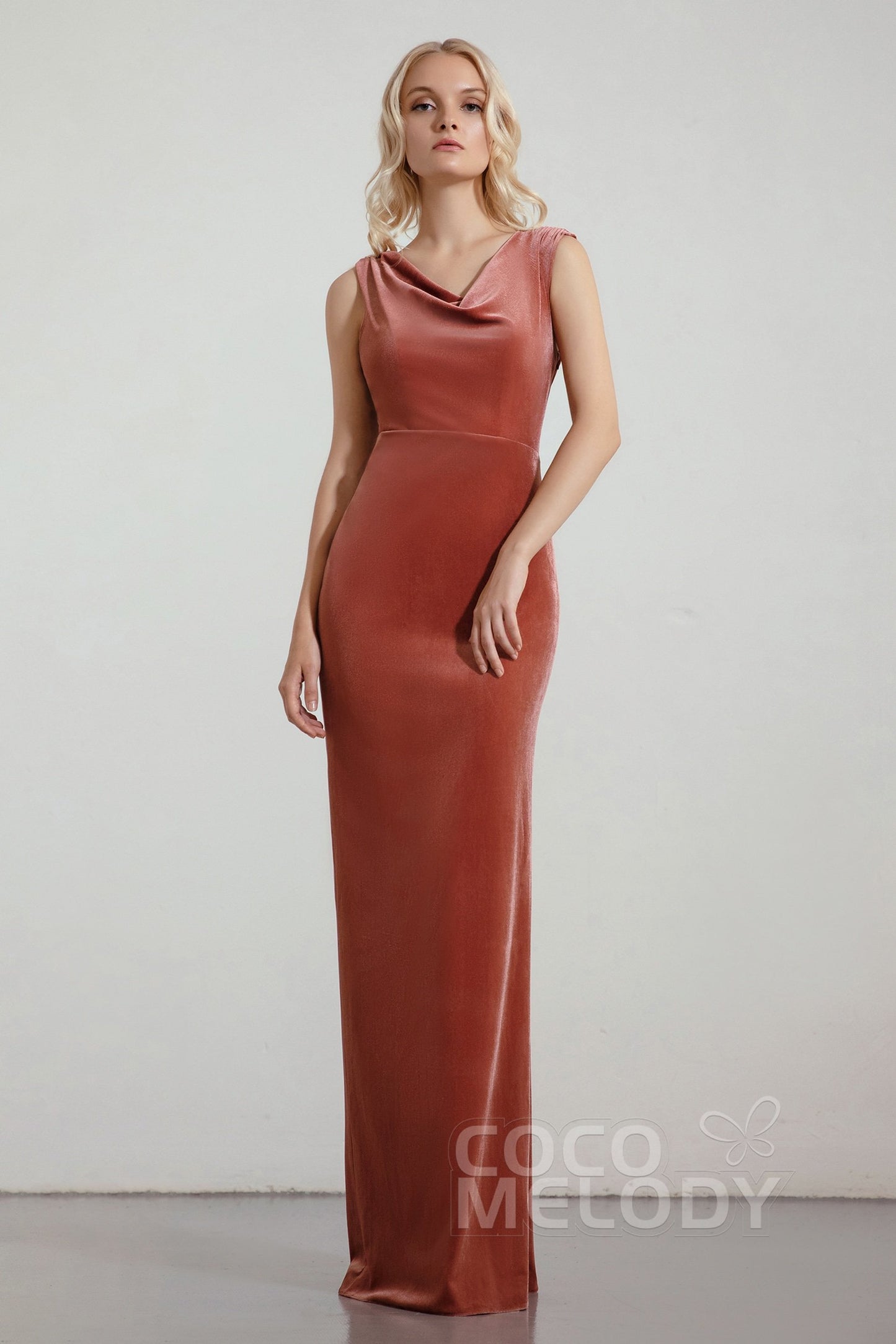 Sheath-Column Floor Length Velvet Bridesmaid Dress Formal Dresses CB0427