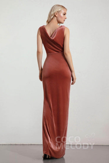 Sheath-Column Floor Length Velvet Bridesmaid Dress Formal Dresses CB0427 - COCOMELODY