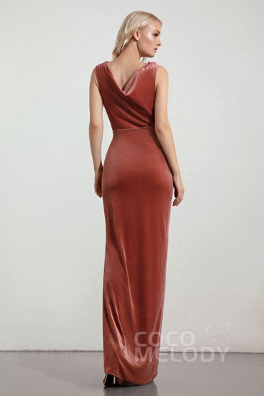 Sheath-Column Floor Length Velvet Bridesmaid Dress Formal Dresses CB0427