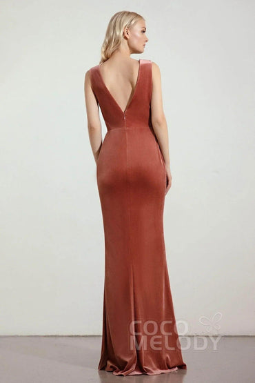 Sheath-Column Floor Length Velvet Dresses CB0428CS - COCOMELODY