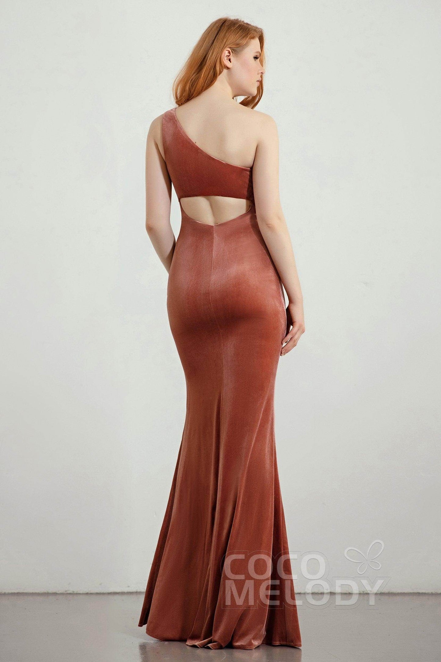 Trumpet-Mermaid Floor Length Velvet Bridesmaid Dress Formal Dresses CB0429 - COCOMELODY