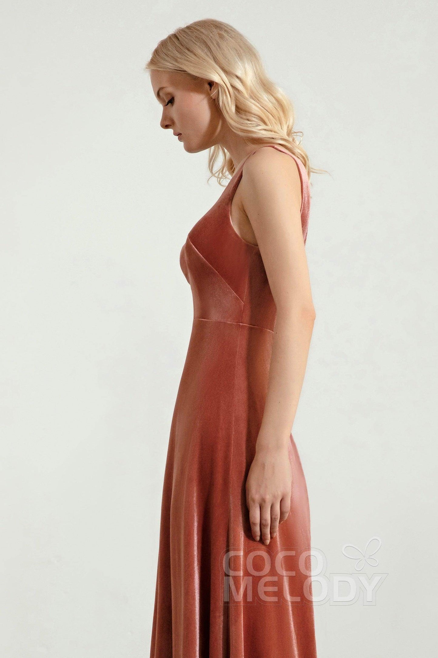 A-Line Floor Length Velvet Bridesmaid Dress Formal Dresses CB0430 - COCOMELODY