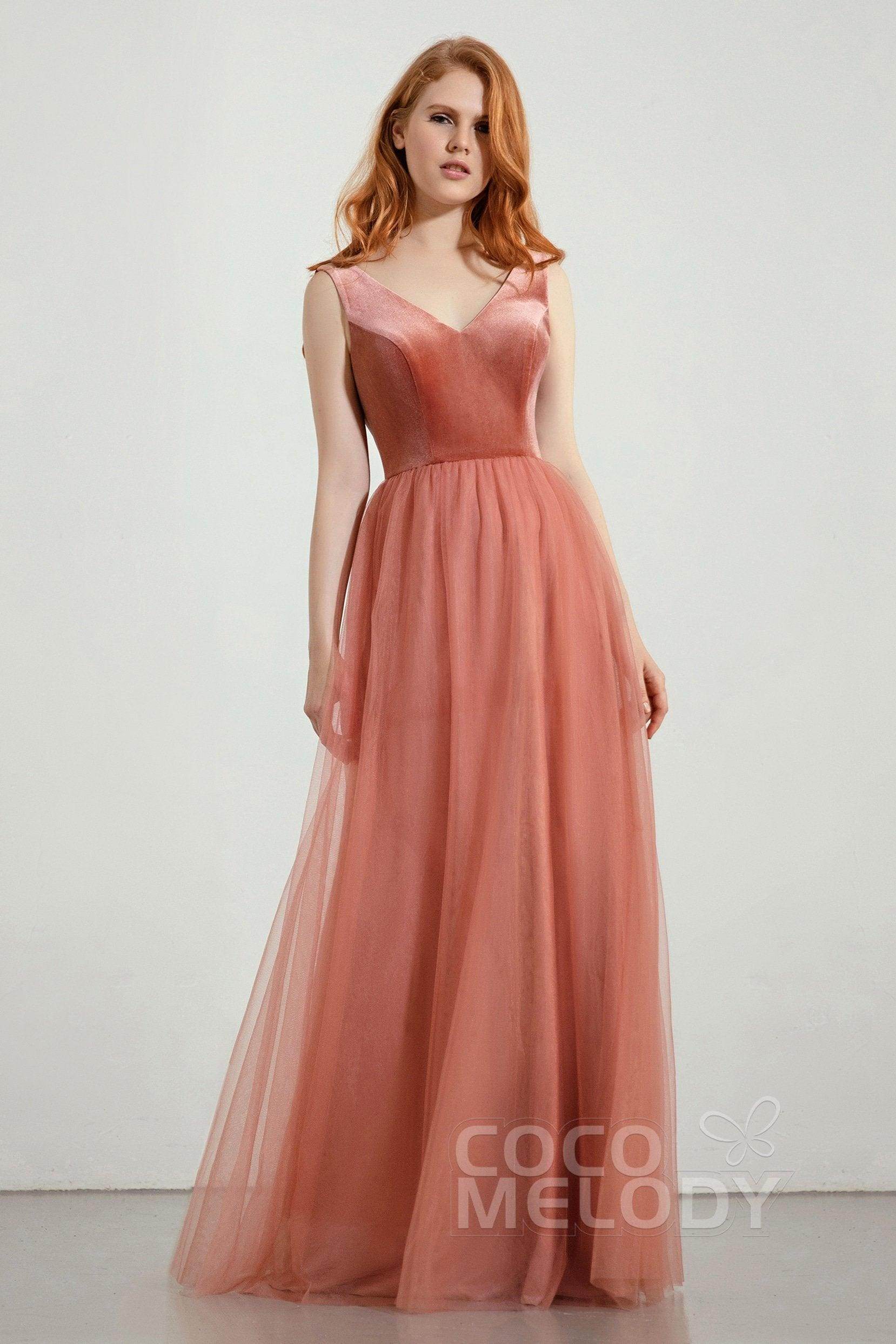 A-Line Floor Length Velvet/Tulle Bridesmaid Dress COCOMELODY CB0431, Dark Olive A-Line Floor Length Velvet/Tulle Bridesmaid Dress COCOMELODY CB0431, Dark Olive