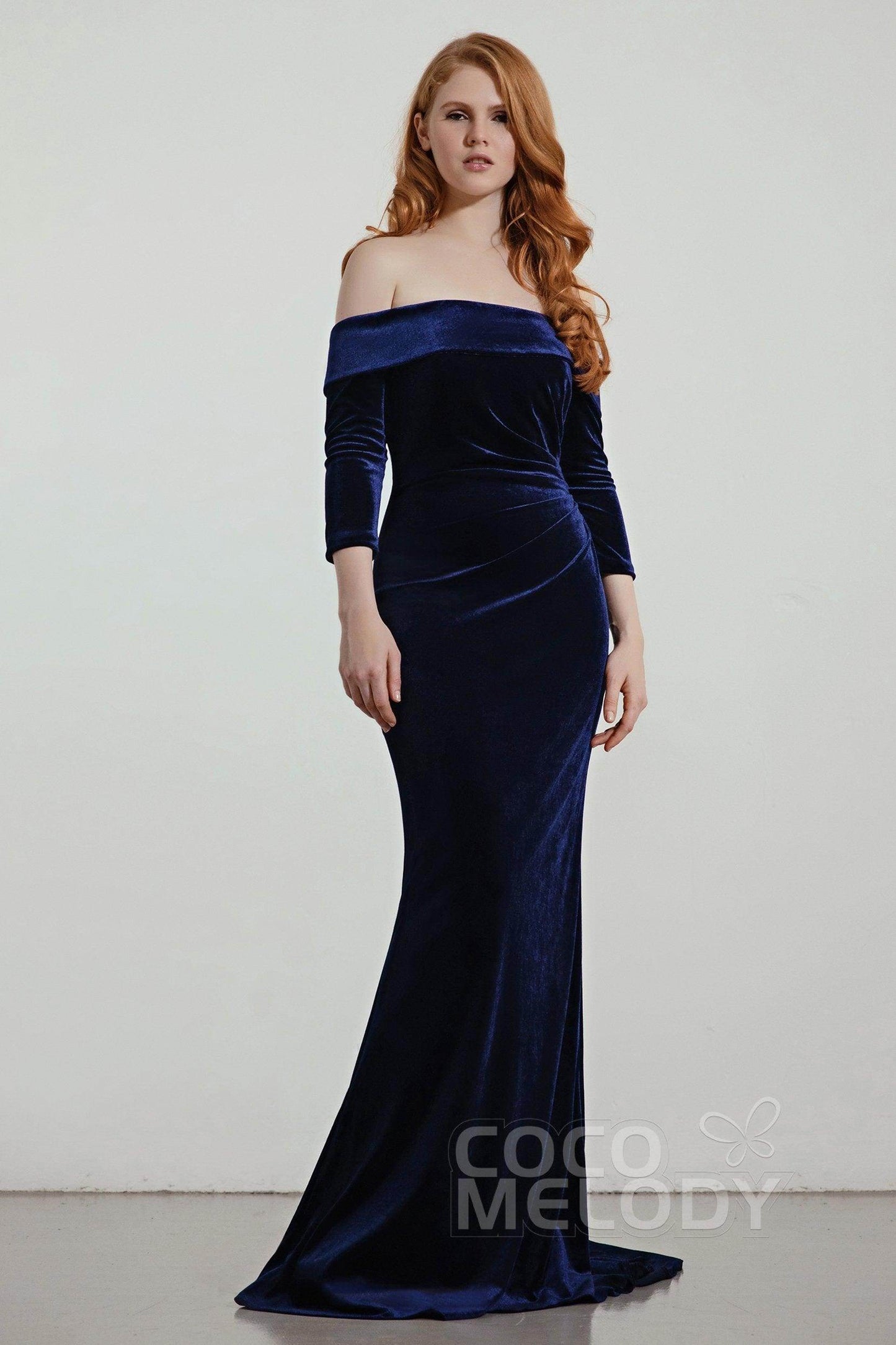 Trumpet Sweep-Brush Train Velvet Bridesmaid Dress Formal Dresses CB0432 - COCOMELODY