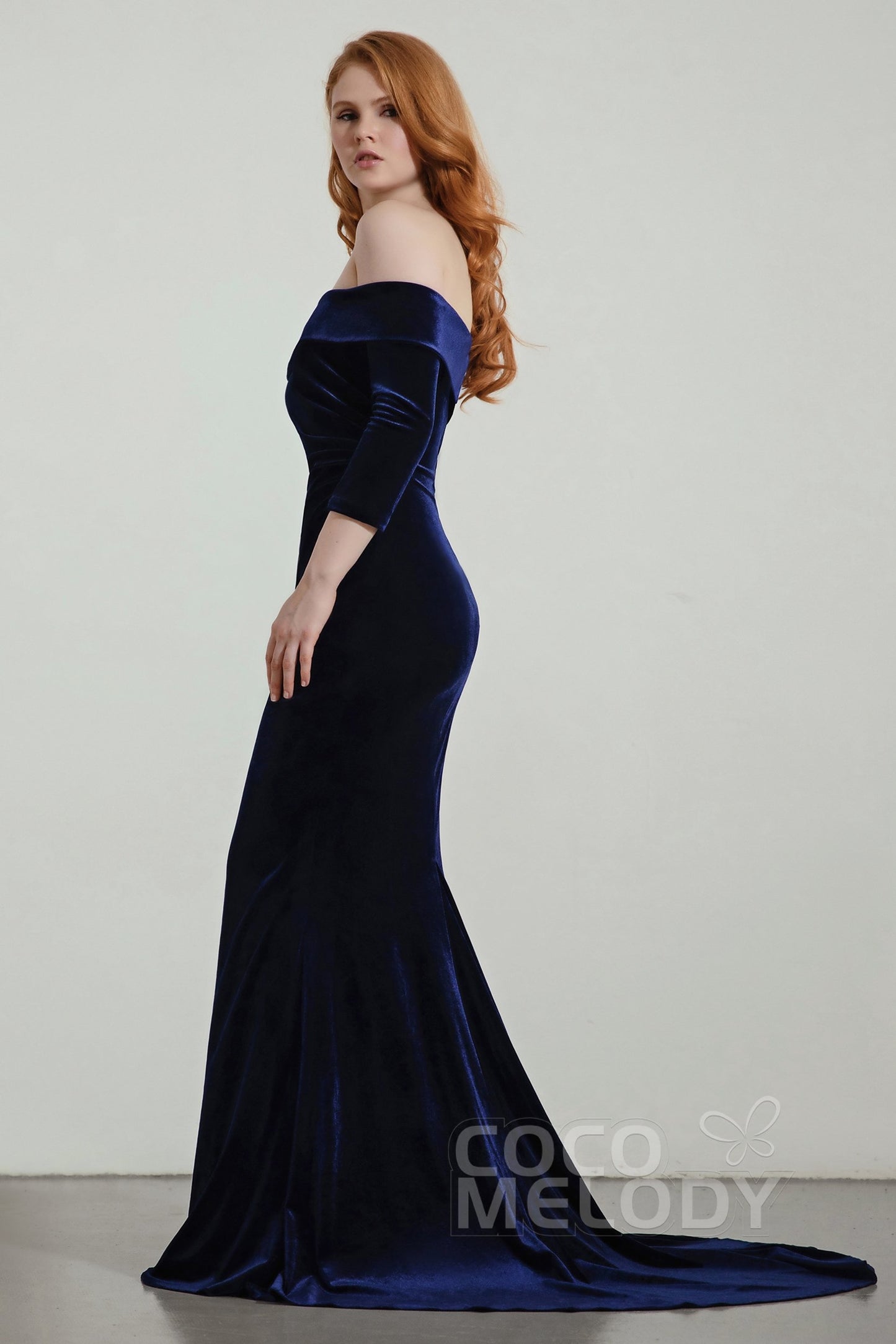 Trumpet Sweep-Brush Train Velvet Bridesmaid Dress Formal Dresses CB0432