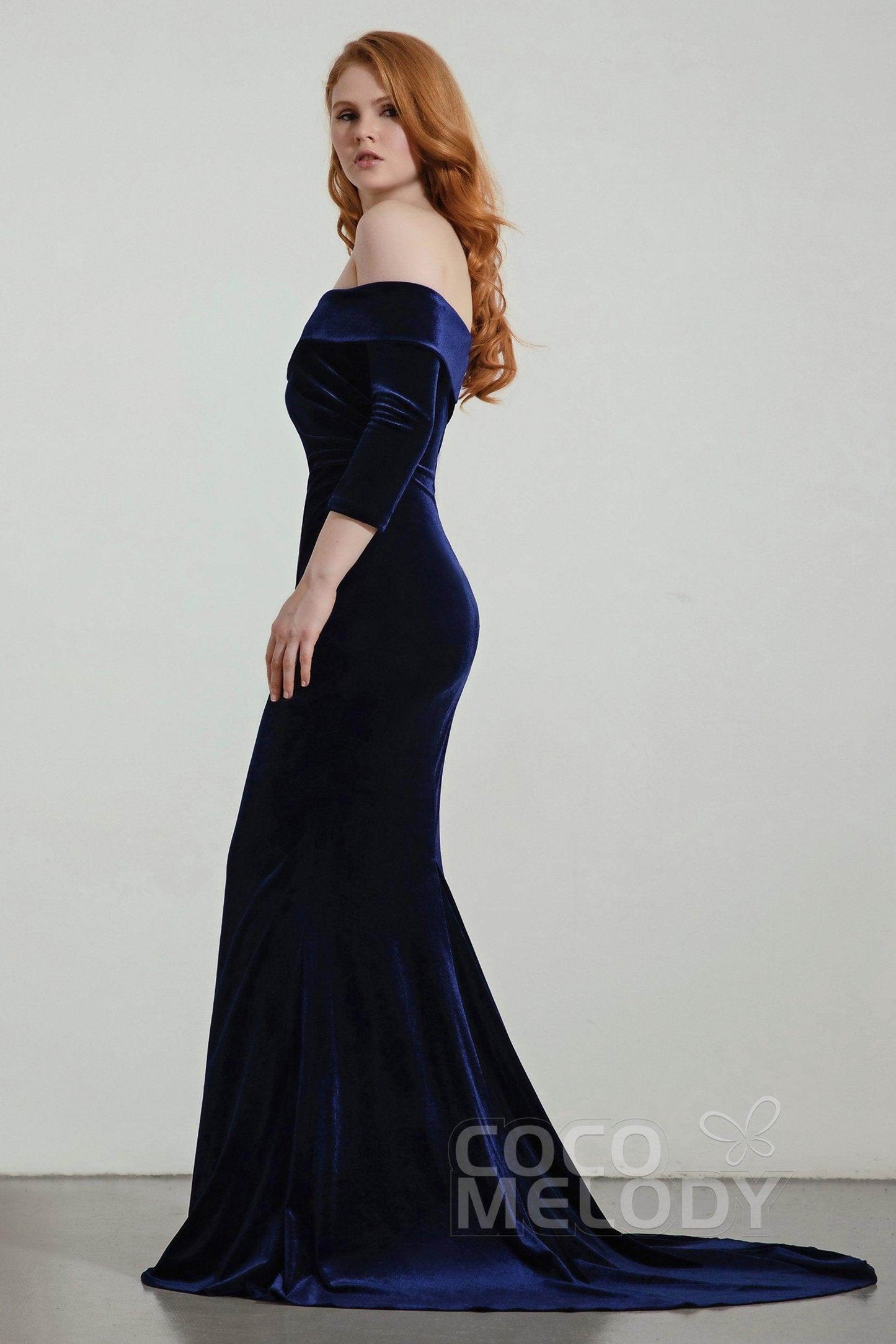 Trumpet Sweep-Brush Train Velvet Bridesmaid Dress Formal Dresses CB0432 - COCOMELODY