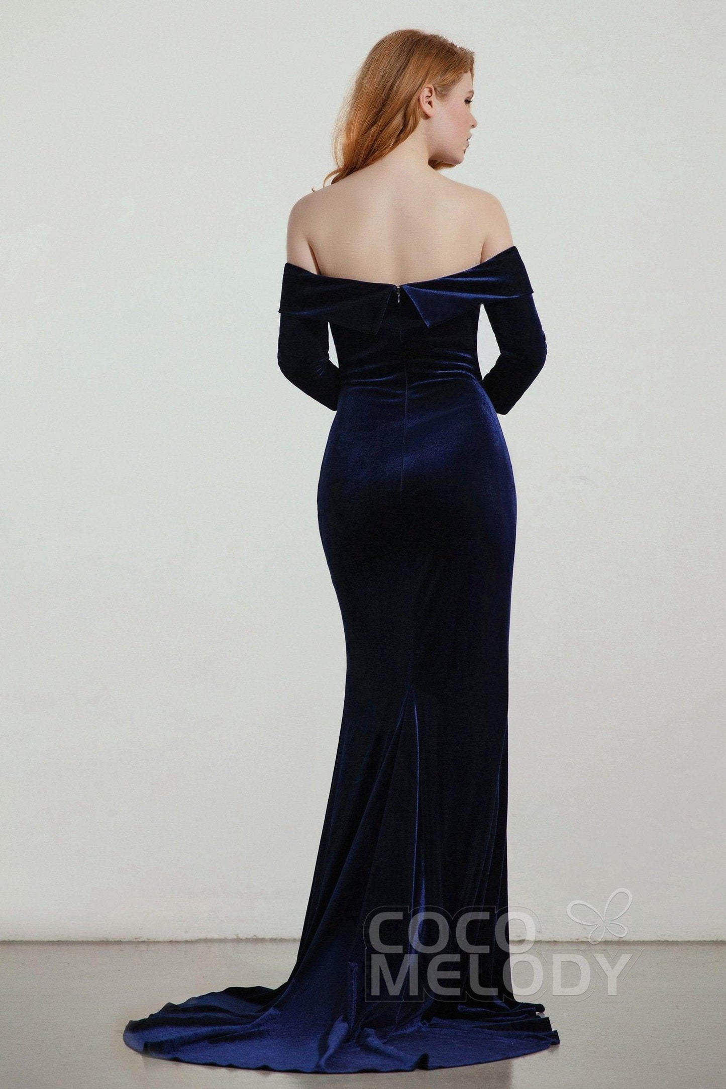 Trumpet Sweep-Brush Train Velvet Bridesmaid Dress Formal Dresses CB0432 - COCOMELODY
