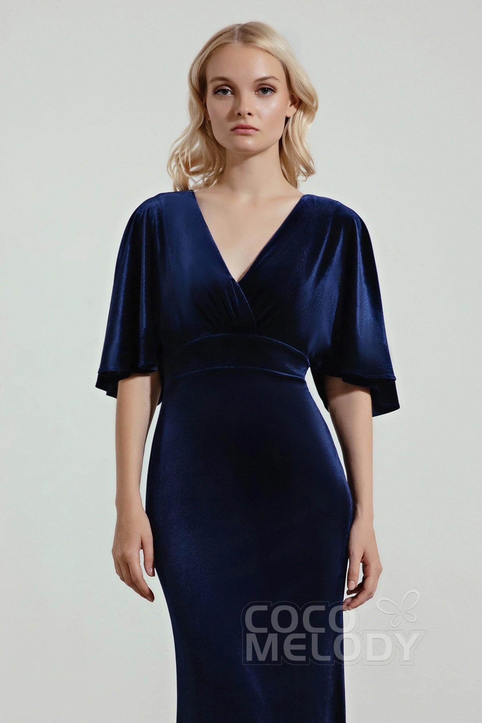 Trumpet Sweep-Brush Train Velvet Bridesmaid Dress Formal Dresses CB0433 - COCOMELODY