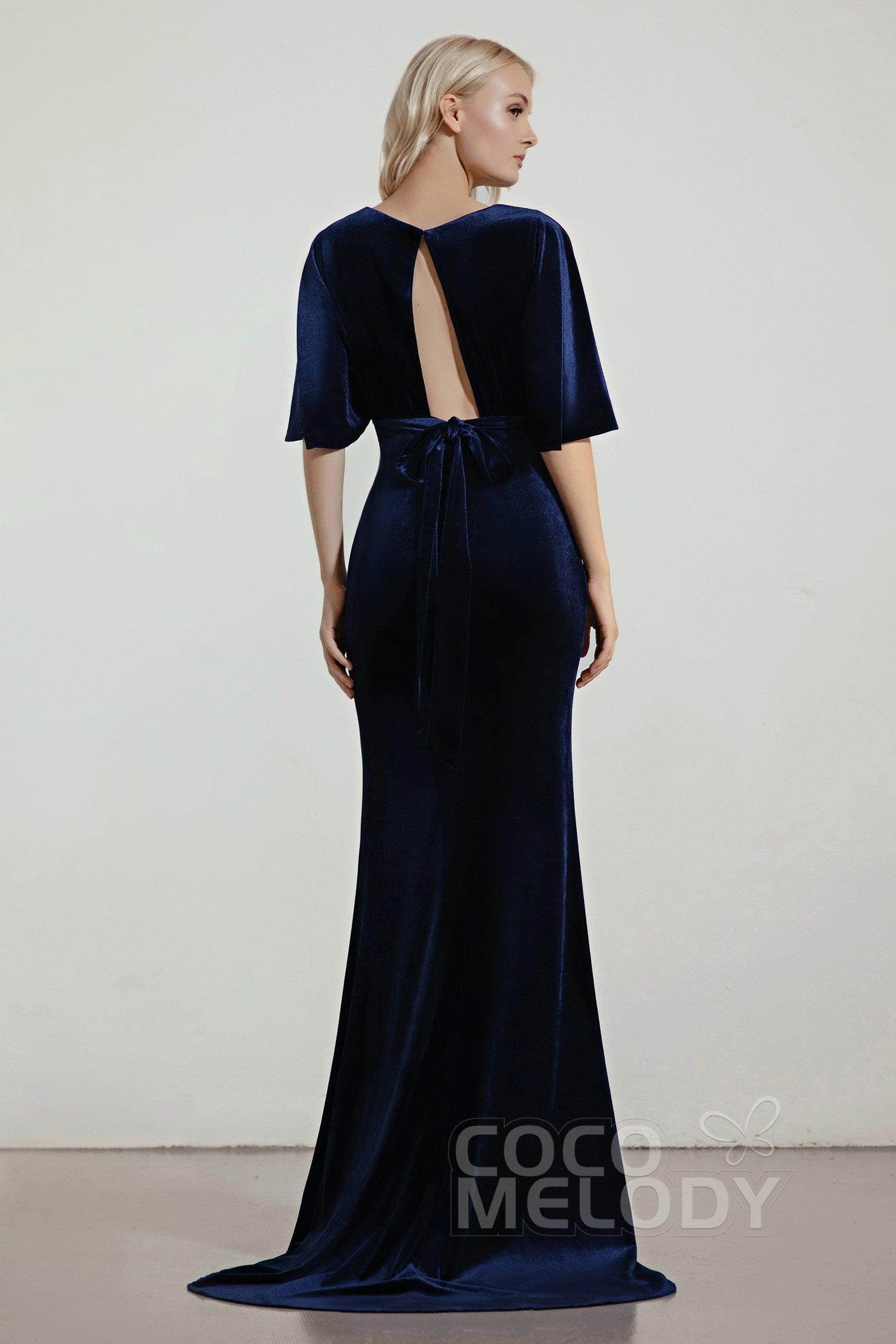 Trumpet Sweep-Brush Train Velvet Bridesmaid Dress Formal Dresses CB0433 - COCOMELODY