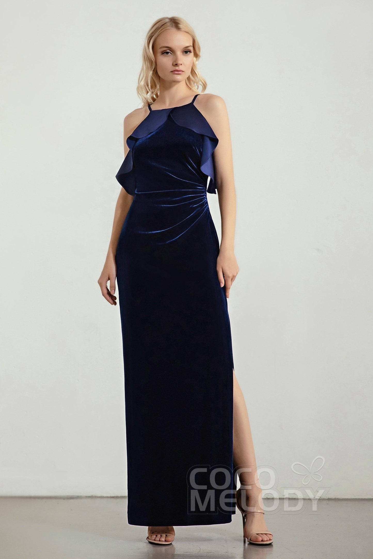 Sheath-Column Floor Length Velvet Bridesmaid Dress Formal Dresses CB0434