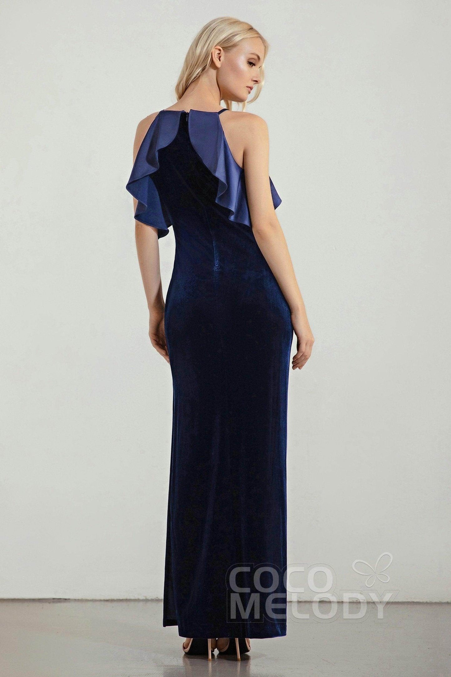 Sheath-Column Floor Length Velvet Bridesmaid Dress Formal Dresses CB0434 - COCOMELODY