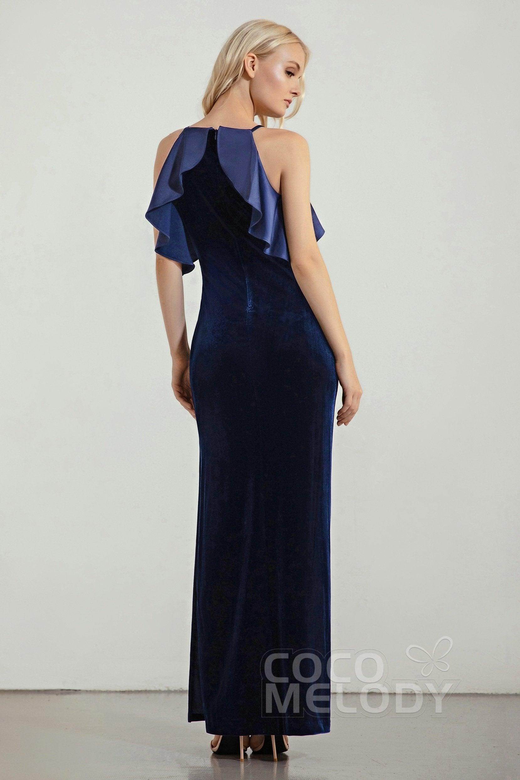 Sheath-Column Floor Length Velvet Bridesmaid Dress Formal Dresses CB0434 - COCOMELODY