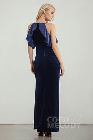 Sheath-Column Floor Length Velvet Bridesmaid Dress Formal Dresses CB0434 - COCOMELODY