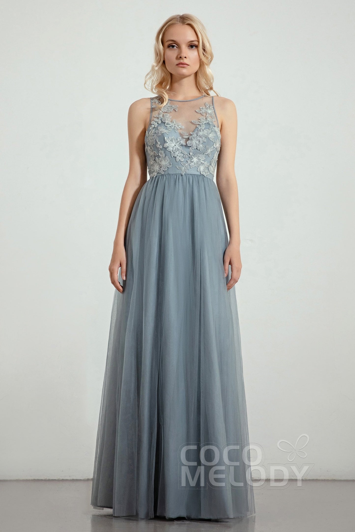 A-Line Floor Length Tulle/Lace Bridesmaid Dress CB0435