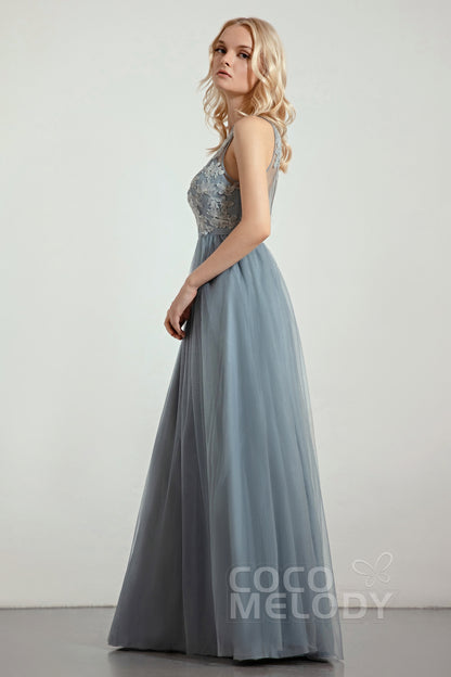 A-Line Floor Length Tulle/Lace Bridesmaid Dress CB0435