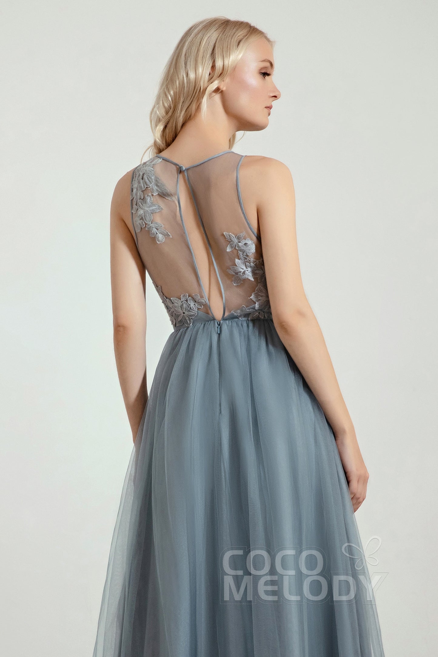 A-Line Floor Length Tulle/Lace Bridesmaid Dress CB0435