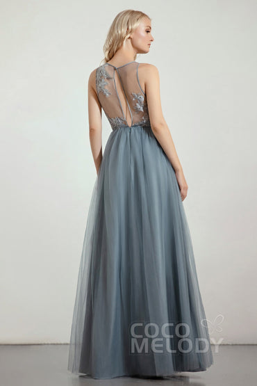 A-Line Floor Length Tulle/Lace Bridesmaid Dress CB0435