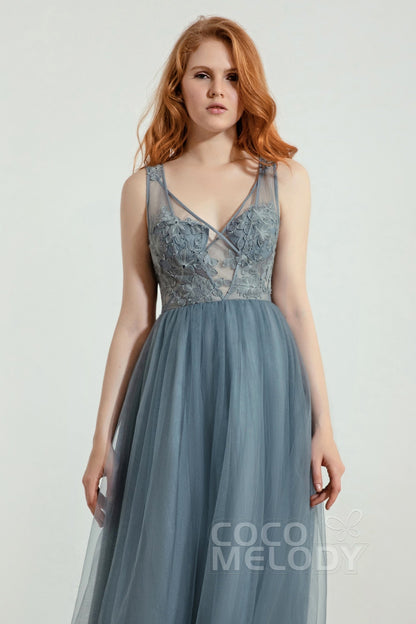 A-Line Floor Length Tulle/Lace Bridesmaid Dress CB0436