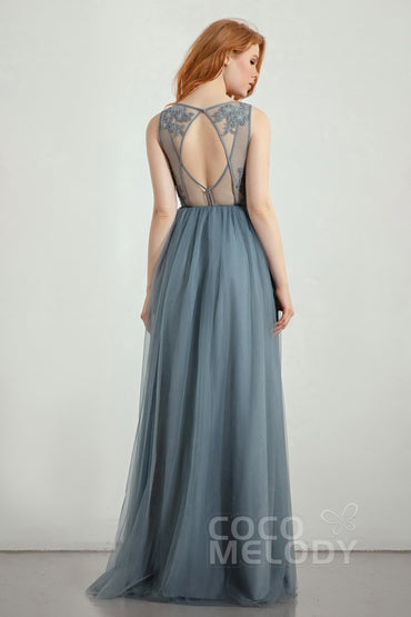 A-Line Floor Length Tulle/Lace Bridesmaid Dress CB0436