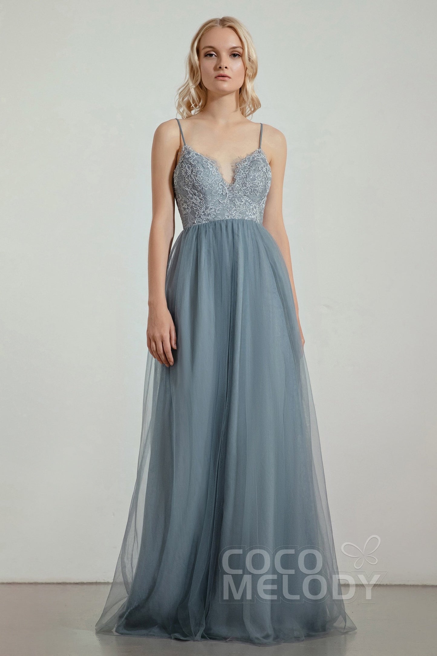 A-Line Floor Length Tulle/Lace Bridesmaid Dress CB0437