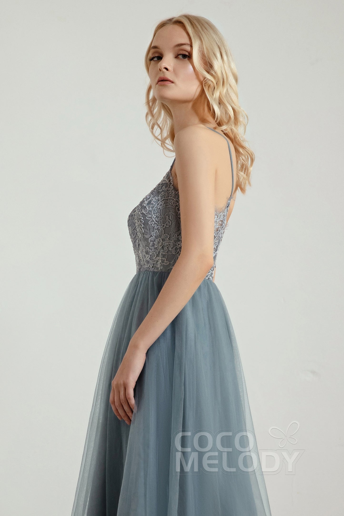 A-Line Floor Length Tulle/Lace Bridesmaid Dress CB0437