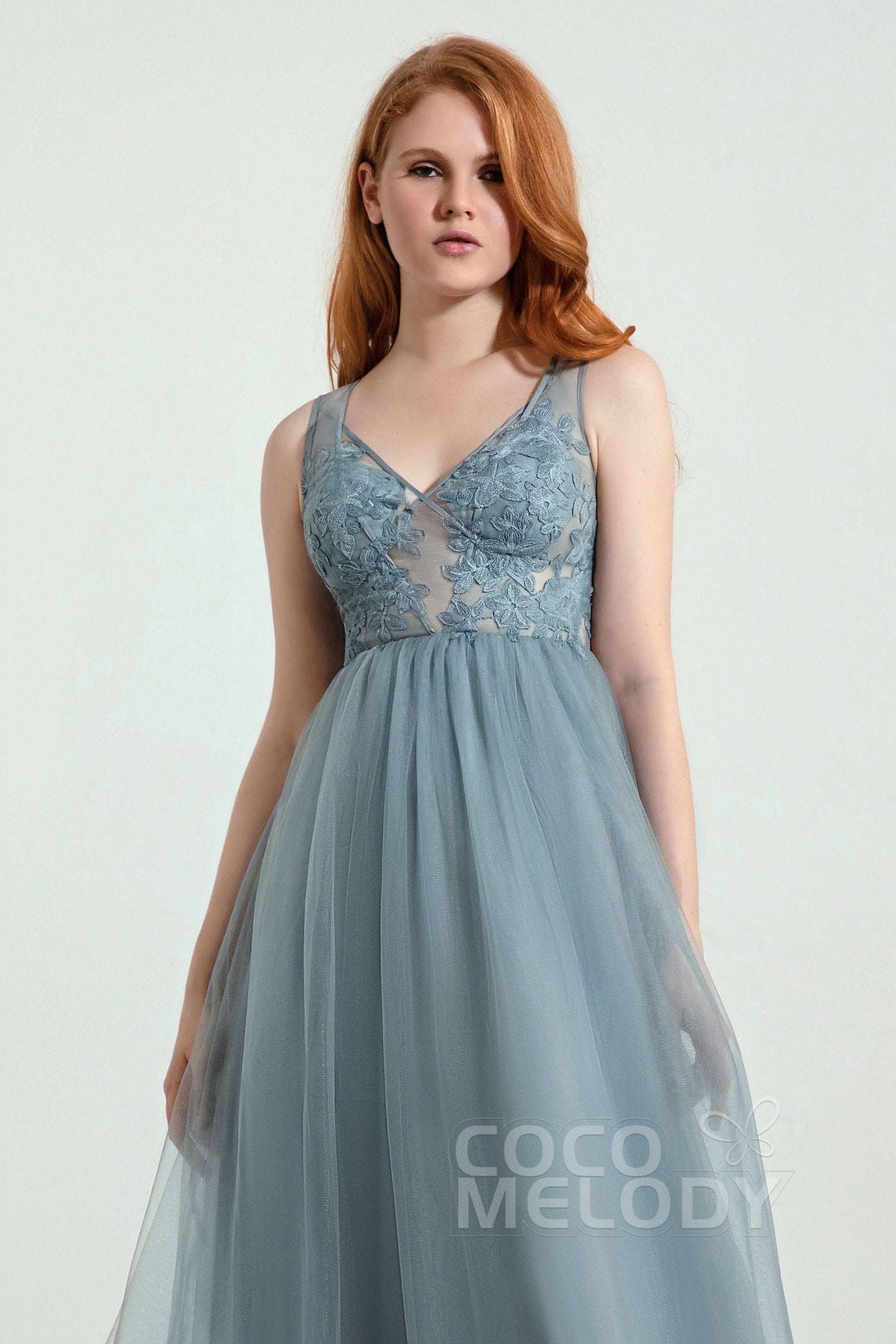 A-Line Floor Length Tulle/Lace Bridesmaid Dress CB0438