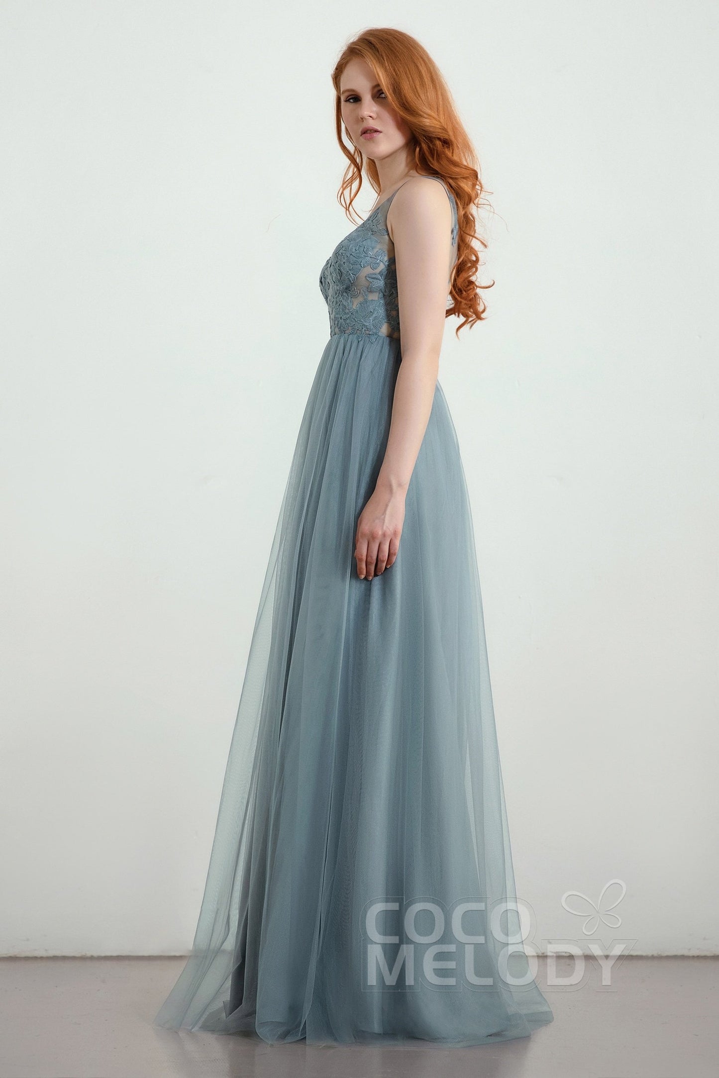 A-Line Floor Length Tulle/Lace Bridesmaid Dress CB0438
