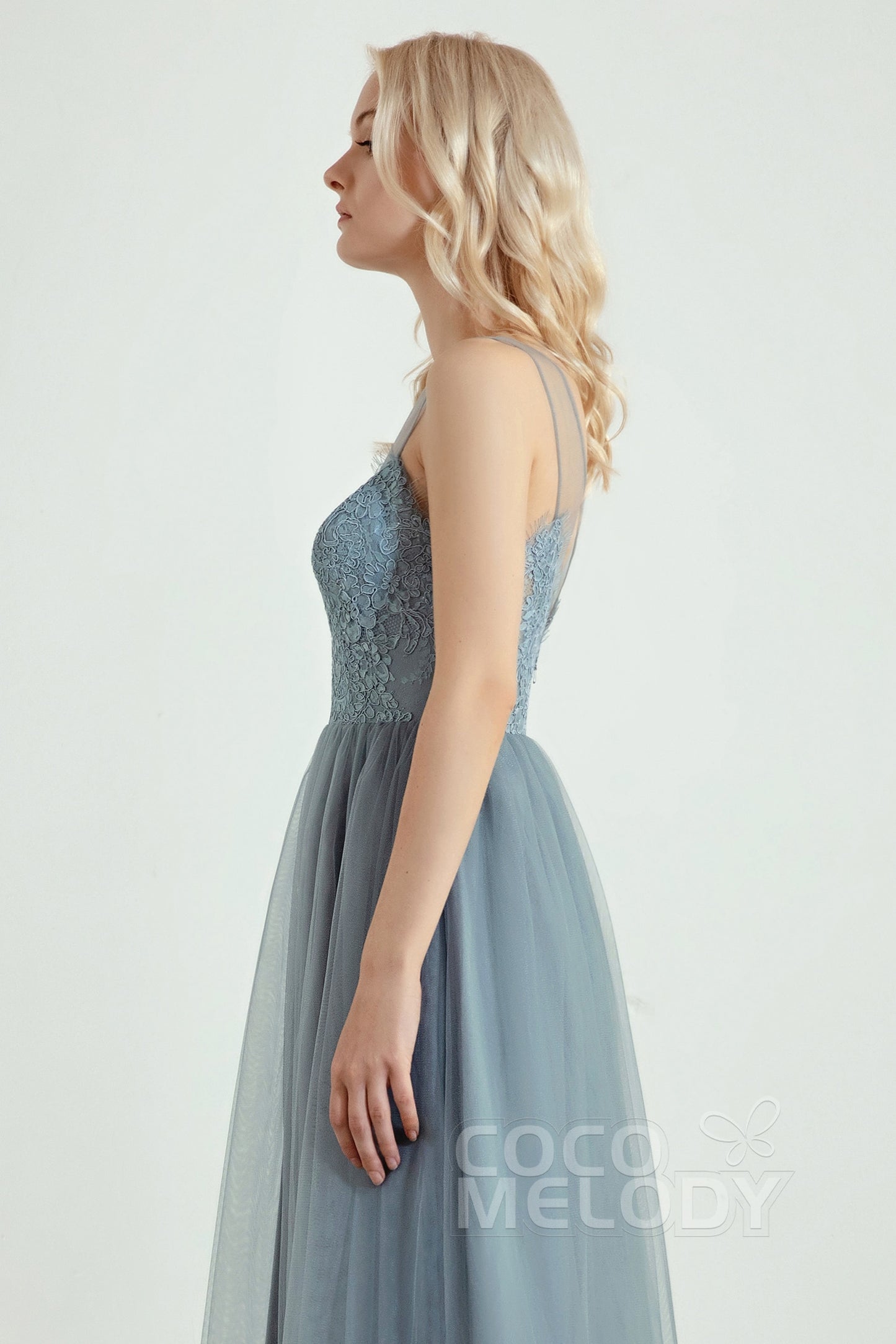 A-Line Floor Length Tulle/Lace Bridesmaid Dress CB0439