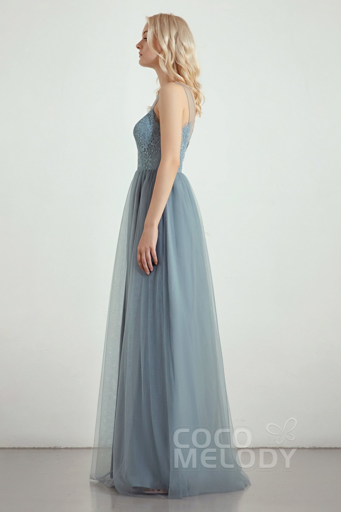 A-Line Floor Length Tulle/Lace Bridesmaid Dress CB0439