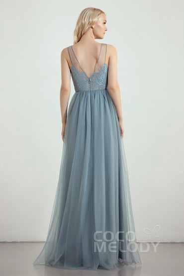 A-Line Floor Length Tulle/Lace Bridesmaid Dress CB0439