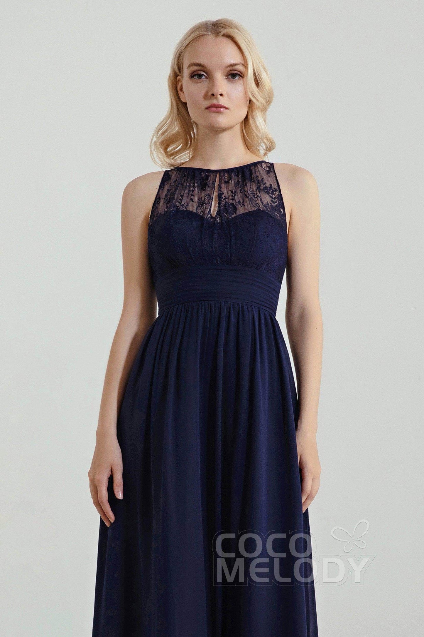 A-Line Floor Length Chiffon/Lace Bridesmaid Dress Formal Dresses CB0440 - COCOMELODY
