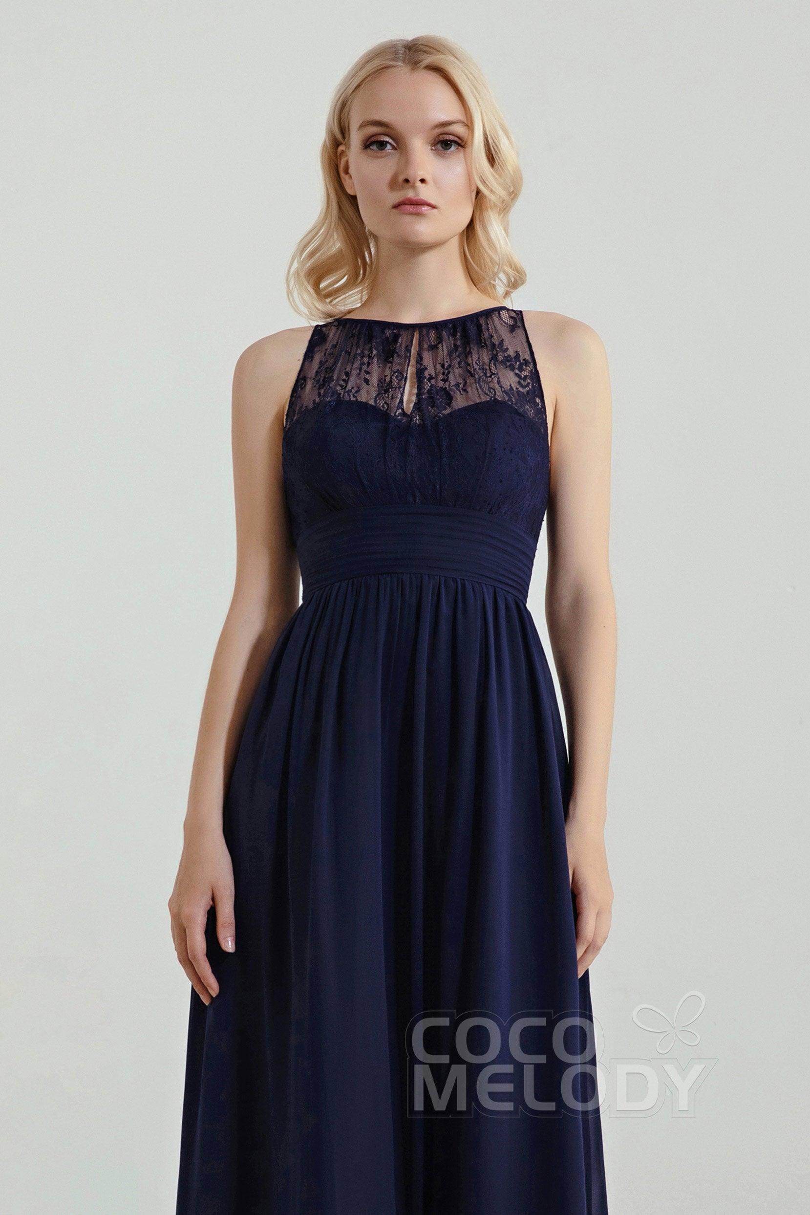 A-Line Floor Length Chiffon/Lace Bridesmaid Dress Formal Dresses CB0440 - COCOMELODY