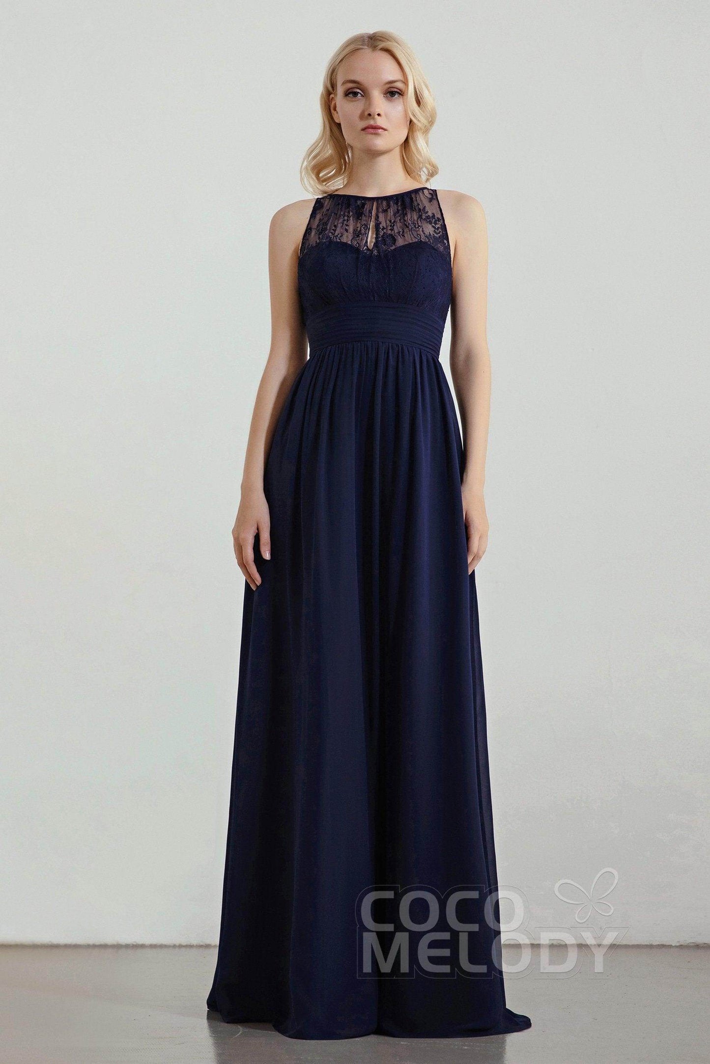 A-Line Floor Length Chiffon/Lace Bridesmaid Dress Formal Dresses CB0440 - COCOMELODY