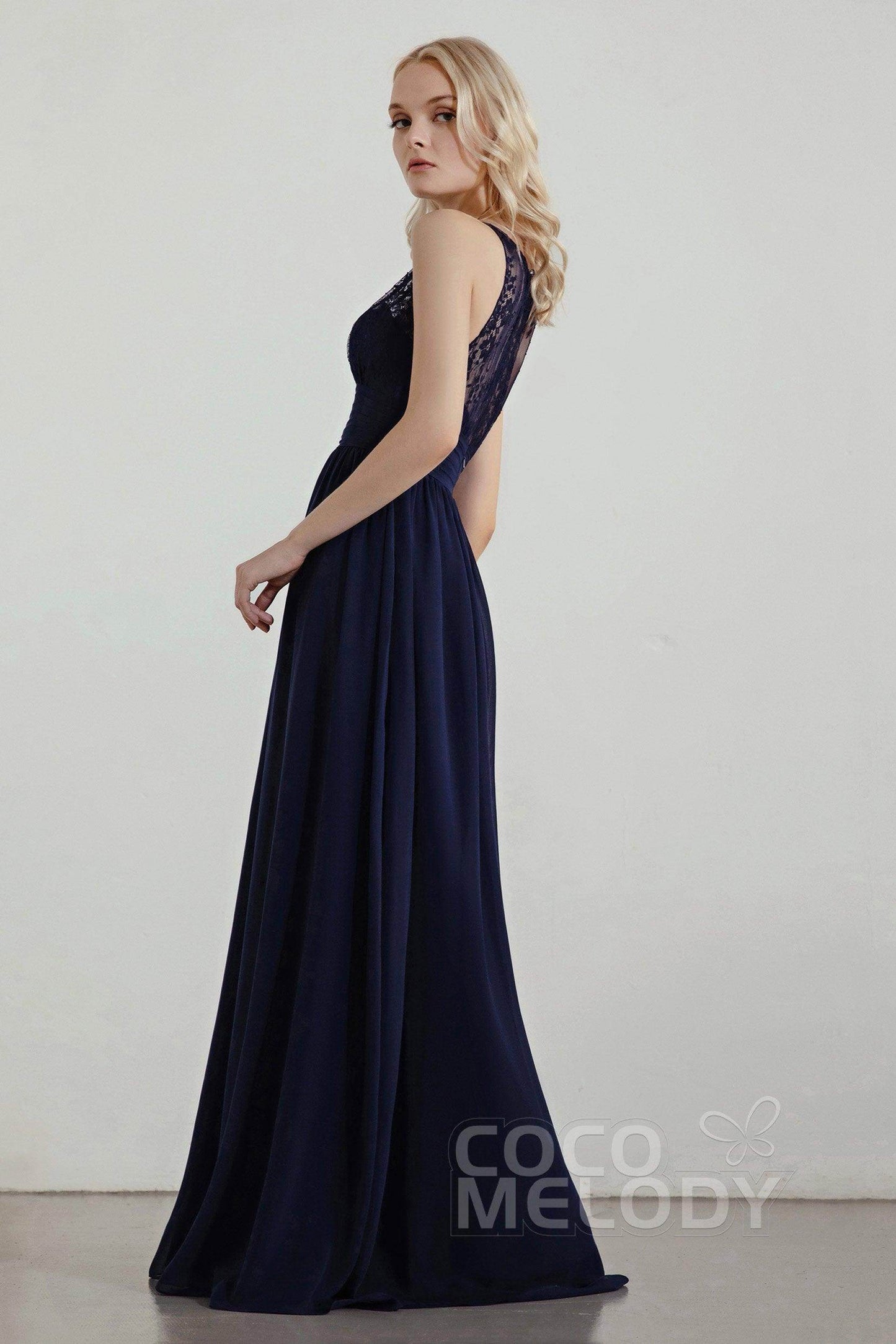 A-Line Floor Length Chiffon/Lace Bridesmaid Dress Formal Dresses CB0440 - COCOMELODY