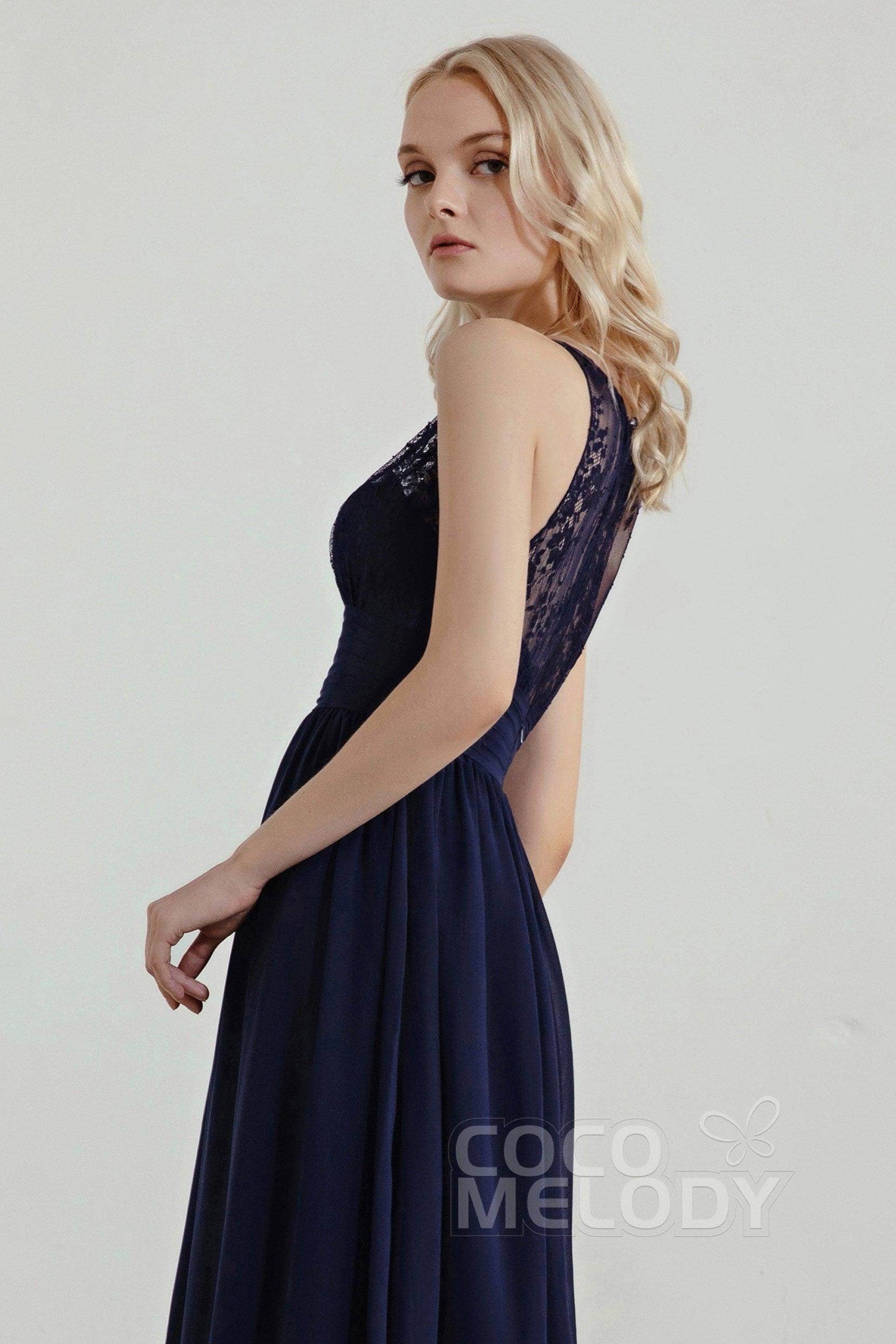 A-Line Floor Length Chiffon/Lace Bridesmaid Dress Formal Dresses CB0440 - COCOMELODY