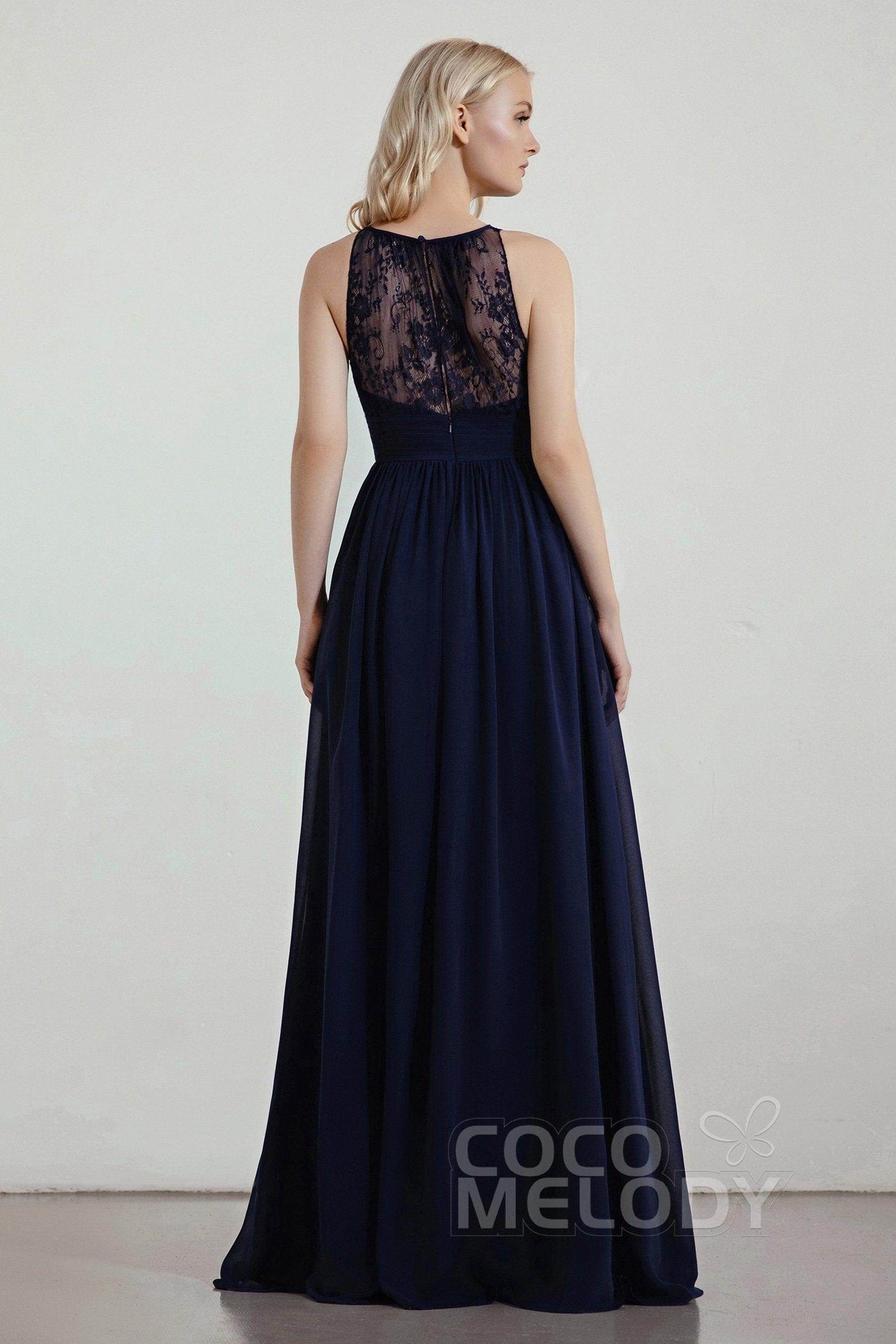 A-Line Floor Length Chiffon/Lace Bridesmaid Dress Formal Dresses CB0440 - COCOMELODY
