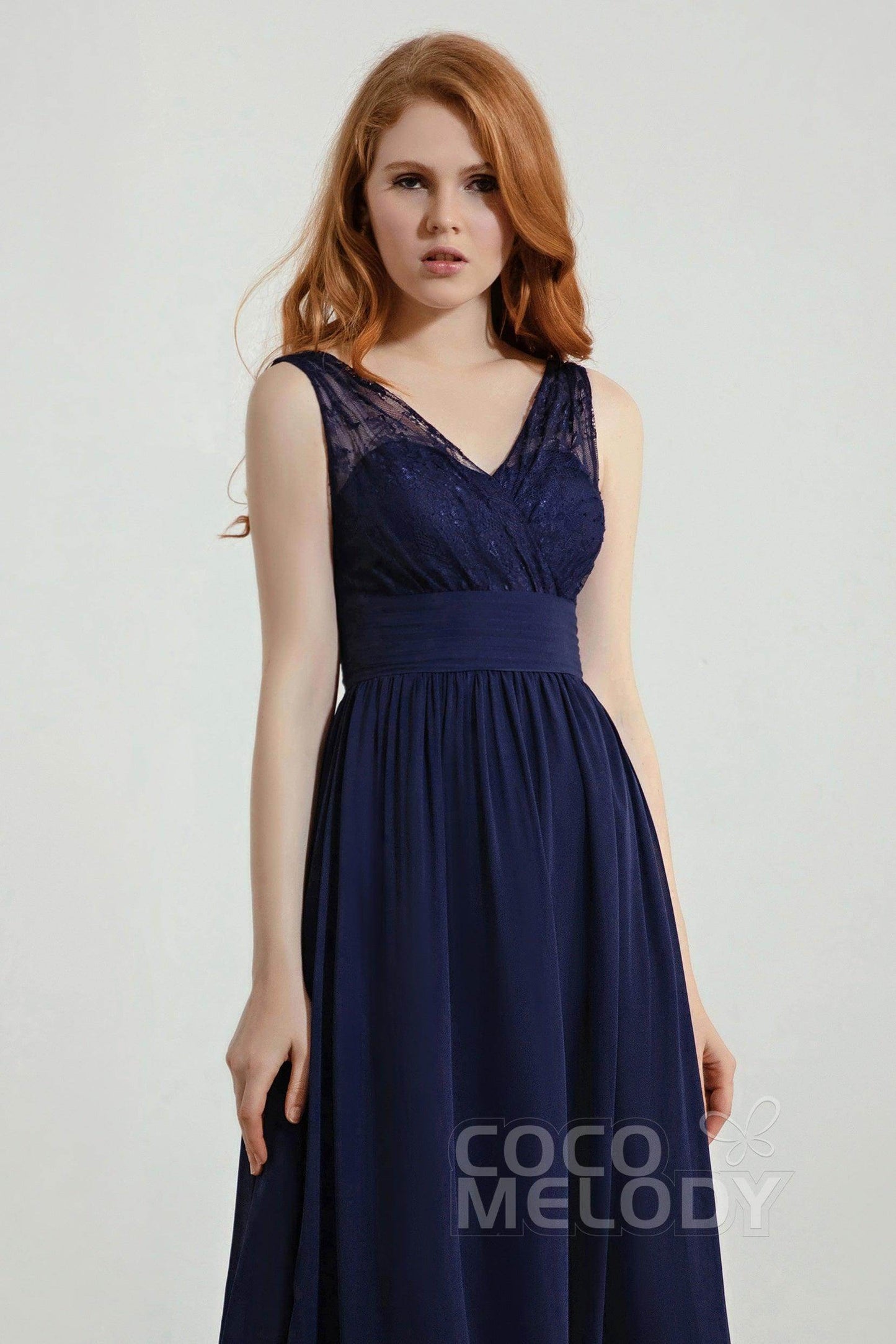 A-Line Floor Length Chiffon/Lace Bridesmaid Dress Formal Dresses CB0441 - COCOMELODY
