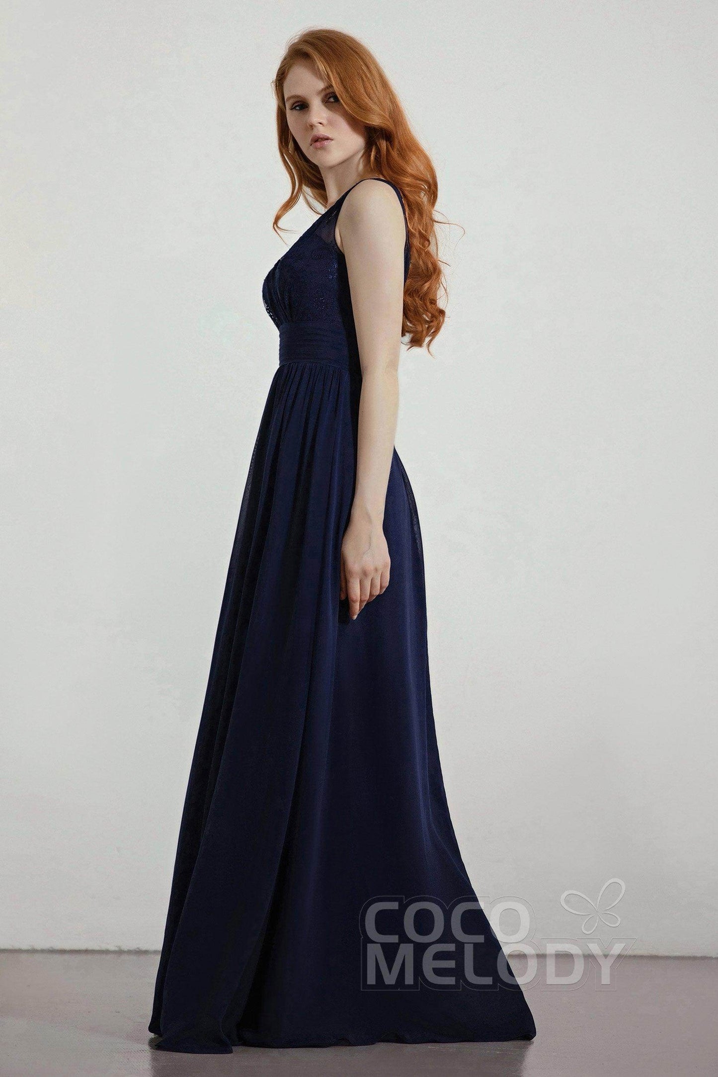 A-Line Floor Length Chiffon/Lace Bridesmaid Dress Formal Dresses CB0441 - COCOMELODY